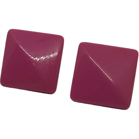 80s Pink Square Clip-On Earrings, Good Condition, 1" x 1" - Picture 3 of 7